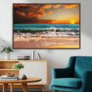 Golden Sunset Beach Canvas Wall Art – Triptych Seascape