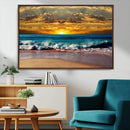 Ocean Sunrise Over Golden Beach Waves, Giclee Canvas Wall