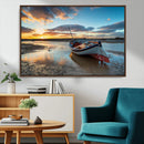 Small Boat At The Beach Sunset Wall Art, Boat Sunset Wall