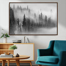 Foggy Misty Forest Canvas Wall Art – Black and White