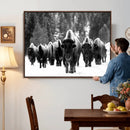 Bison Herd in Snow Wall Art Canvas Print | Rustic Western