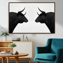 Spanish Bull Art - Framed Black and White Bull Canvas Print