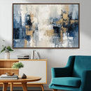 Modern Abstract Canvas Wall Art in Blue and Gold Tones |