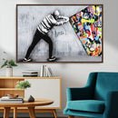 Banksy Art Behind the Curtain Street Wall Art Canvas Print |