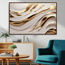 Gold and White Abstract Wave Canvas – Elegant Flowing Design