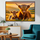 Scottish Cow and Baby Cow Canvas Wall Art Animal Print