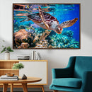 Underwater Coral Reef Sea Turtle Wall Art Canvas Print,