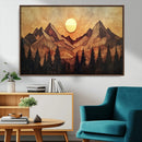 Wood Style Abstract Mountain Sunset Canvas Wall Art Print -
