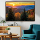 Golden Sunset Over Mountain Forest Canvas Wall Art Print -