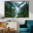 Mountain Forest River Canvas Wall Art Print - Serene Nature