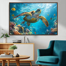 Sea Turtle Underwater Canvas Wall Art Print - Vibrant Ocean