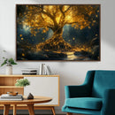 Golden Tree of Life Canvas Wall Art Print - Majestic Glowing