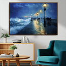 Storm Ocean Pier Canvas Wall Art Print - Large Moody Night
