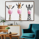 Bubblegum Animals Canvas Wall Art - Playful Giraffe and