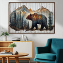 Rustic Grizzly 399 Bear and Mountain Wood Canvas Wall Art -
