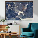 Large Abstract Blue and Gold Canvas Wall Art Fluid Ink