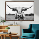 Highland Cow Wall Art Canvas Print – Black and White Western