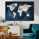 Vintage World Map Canvas Wall Art - Framed Map Print for
