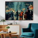 Urban Night Jazz Wall Art Canvas Print – Moody Rain-Soaked
