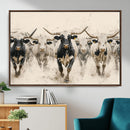 Texas Longhorn Wall Art – Framed Cattle Walking Canvas by MyGreatCanvas | Canvas Wall Art Prints | Photo Prints & Wall Decor