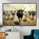 Texas Longhorn Wall Art – Framed Charging Cattle Canvas by MyGreatCanvas | Canvas Wall Art Prints | Photo Prints & Wall Decor