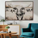 Texas Longhorn Wall Art Canvas Print – Framed Speckled Bull