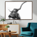 Longhorn Wall Art Canvas Print – Framed Monochrome Ranch Cow