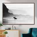 Surfer Beach Wall Art – Framed Black White Ocean Canvas
