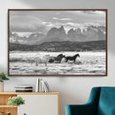 Wild Horses Wall Art – Framed Black White Mountain Canvas by MyGreatCanvas | Canvas Wall Art Prints | Photo Prints & Wall Decor