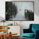 Ski Lift Wall Art Canvas Print – Snowy Pines Misty Landscape