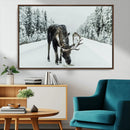 Moose Snow Wall Art Canvas Print – Framed Winter Wildlife
