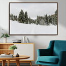 Frosty Pines Wall Art Canvas Print – Framed Silent Snowfall