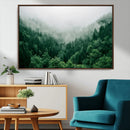 Misty Green Forest Canvas Print – Framed Serene Foggy Pine