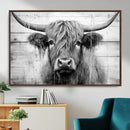 Black White Highland Cow Wall Art Canvas Print by MyGreatCanvas | Canvas Wall Art Prints | Photo Prints & Wall Decor