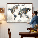 Custom Push Pin World Map Canvas Print – Framed Personalized