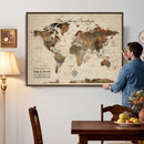 Large Custom World Map Canvas – Custom Framed Push Pin
