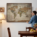 Personalized World Map Wall Art Canvas Print – Custom Push