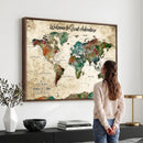 Grunge Personalized World Map Wall Art Canvas Print – Custom