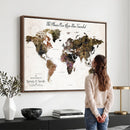 Personalized Push Pin World Map Canvas Print – Custom Framed