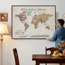Custom Framed World Map Canvas Print – Personalized Push Pin