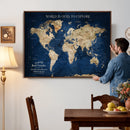 Framed Custom World Map Canvas Print - Deep Blue World Map