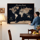 Personalized Blue World Map Canvas – Custom Framed Push Pin