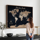 Personalized Blue World Map Canvas – Custom Framed Push Pin