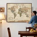 Custom Framed Push Pin Map Wall Art Canvas Print, Rustic
