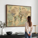 Personalized World Map Canvas – Custom Framed Push Pin