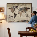 Custom Push Pin World Map Wall Canvas Print – Personalized