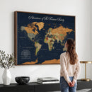 Custom Push Pin World Map Wall Art Canvas Print – Personalized Travel Tracker with Pins Framed Large for Home and Office Decor