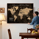 Personalized Push Pin World Map Canvas Print – Custom Framed