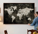 Personalized Push Pin World Map Canvas – Custom Framed