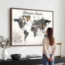 Custom Push Pin World Map Canvas Print – Framed Personalized